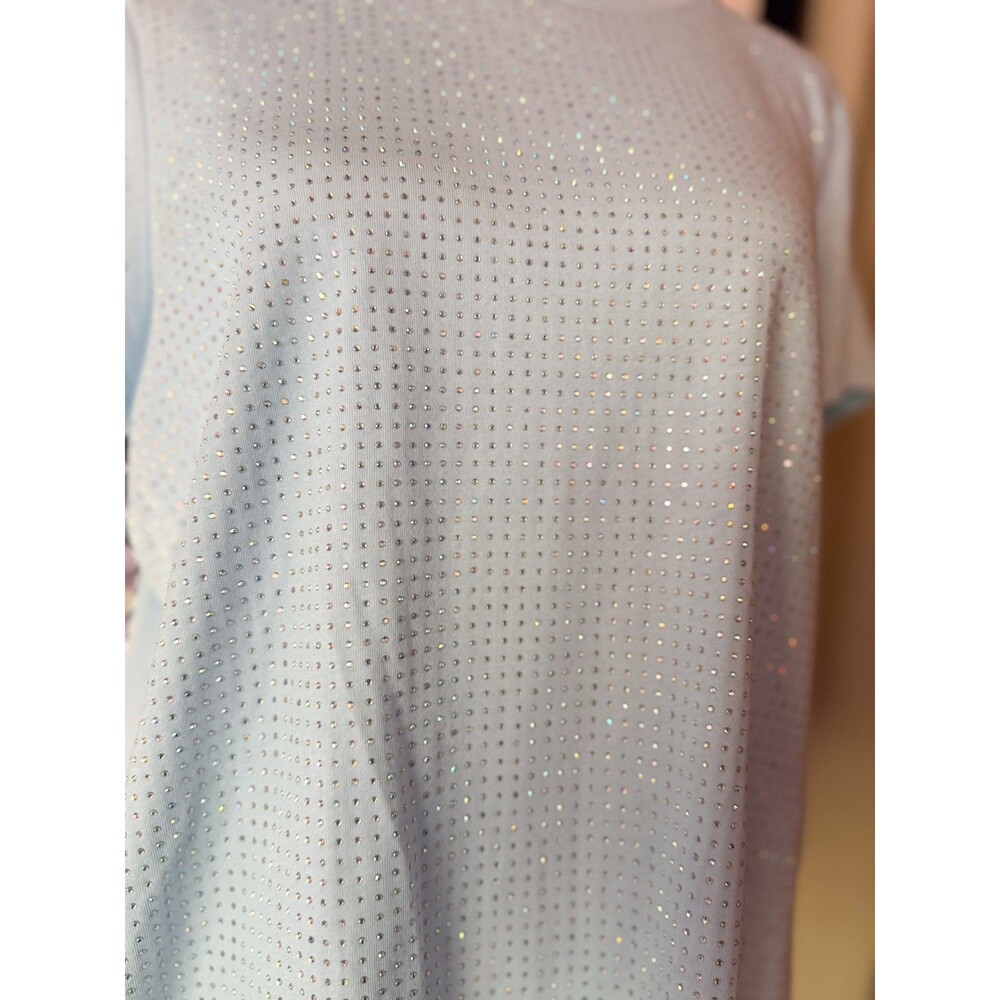 INC Nantucket Breeze Light Blue Rhinestone T-Shirt size Medium NWT